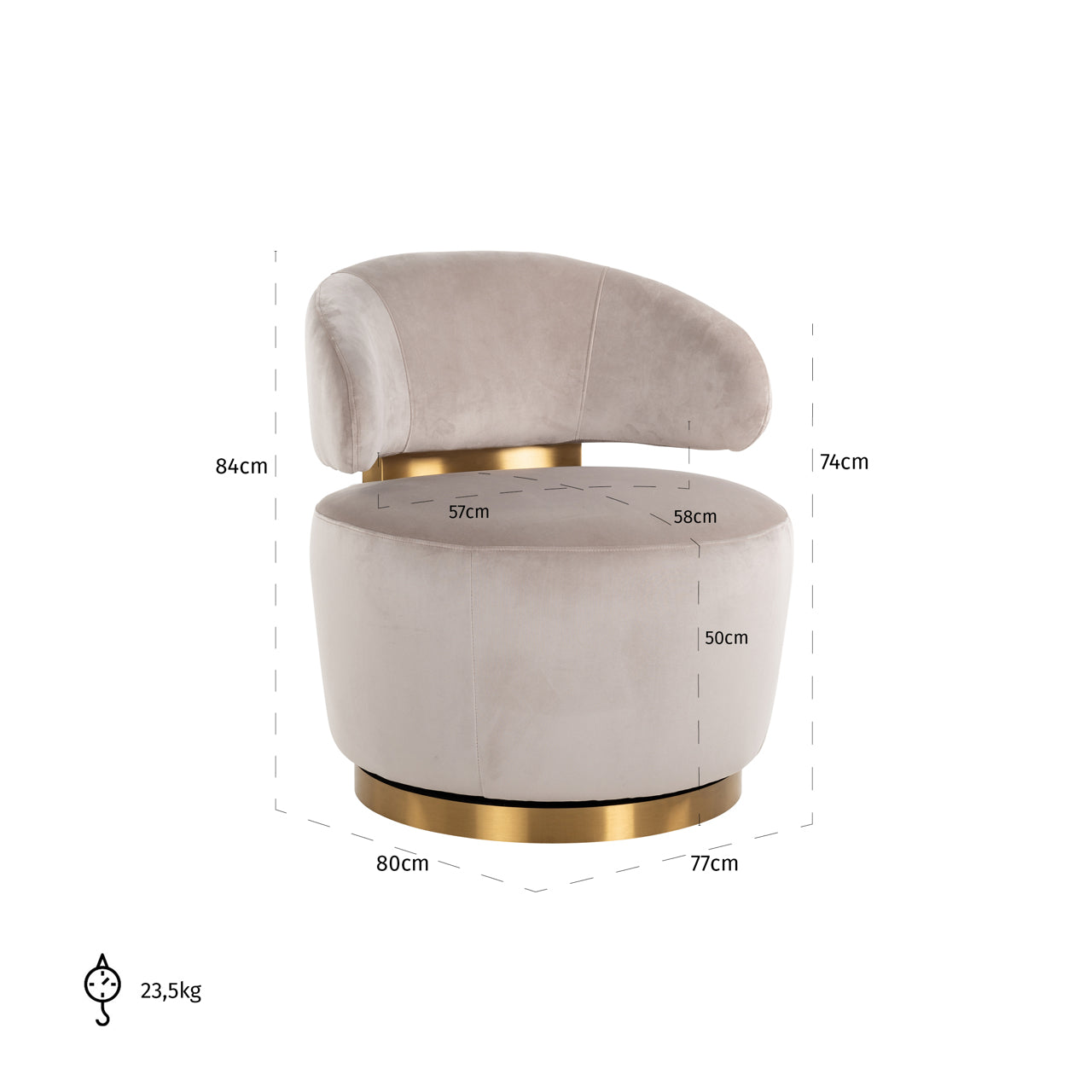 Lounge chair Maxime khaki velvet swivel