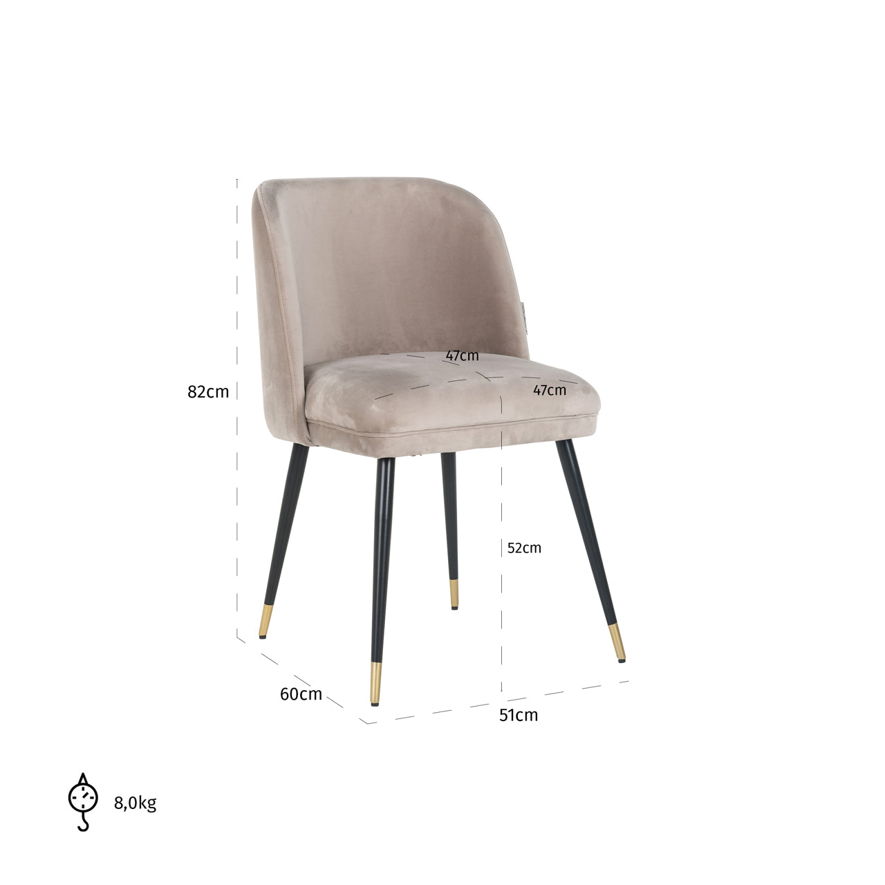 Dining chair Alicia khaki velvet fire retardant