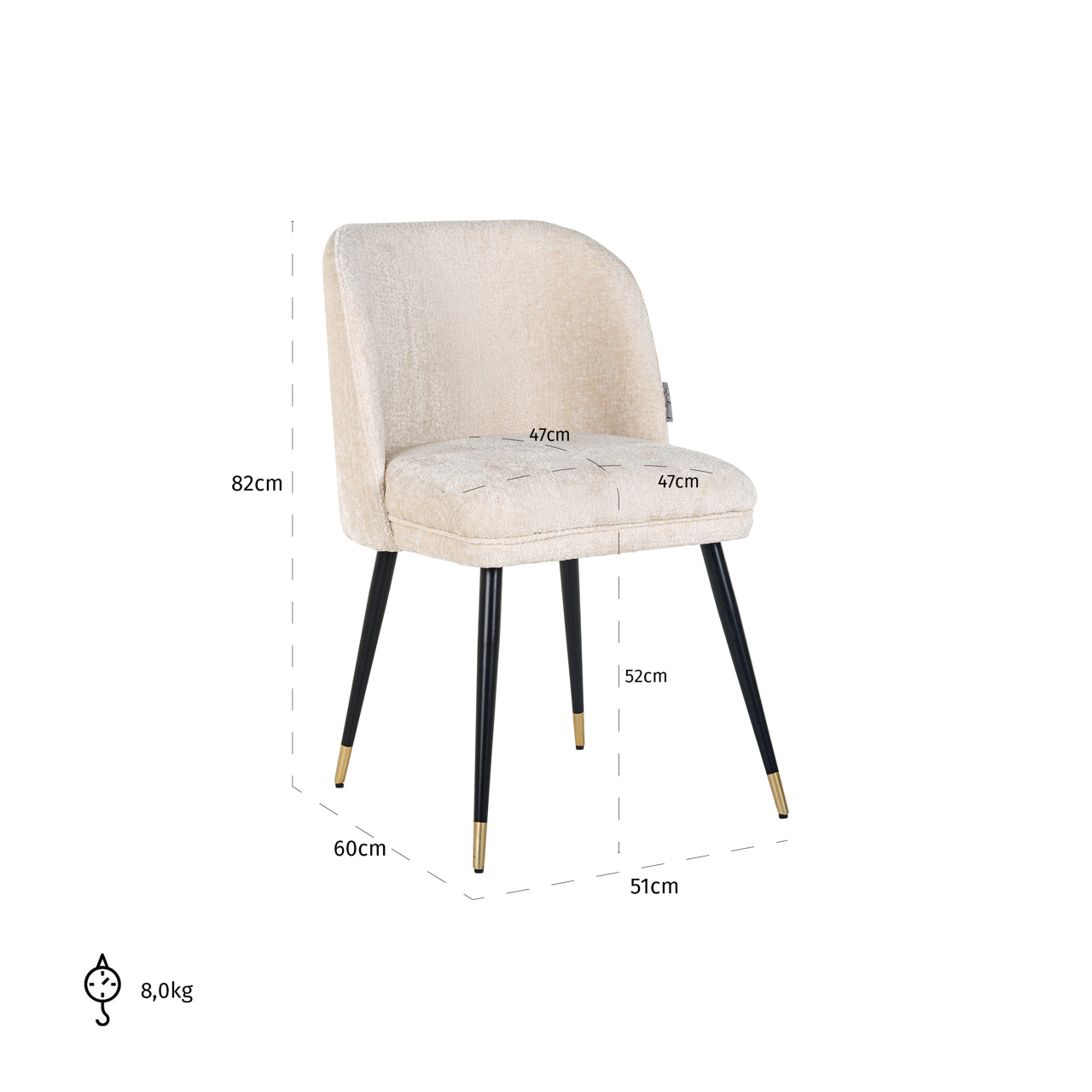 Dining chair Alicia FR white chenille fire retardant