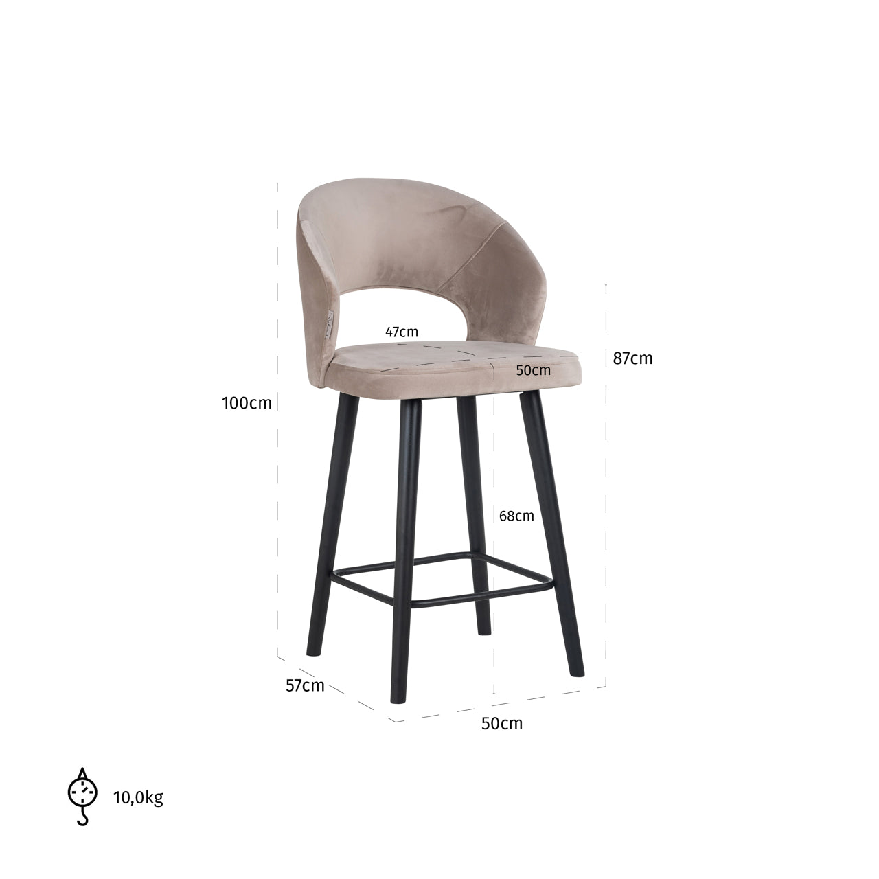 Counter stool Savoy khaki velvet