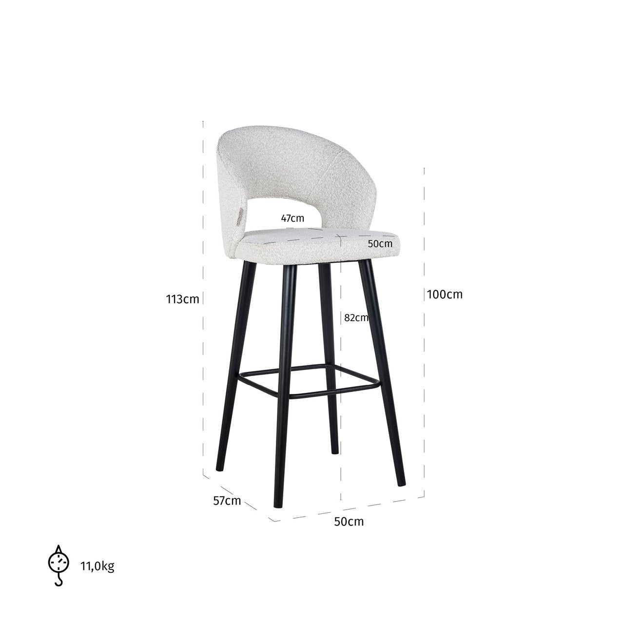 Bar stool Savoy white bouclé