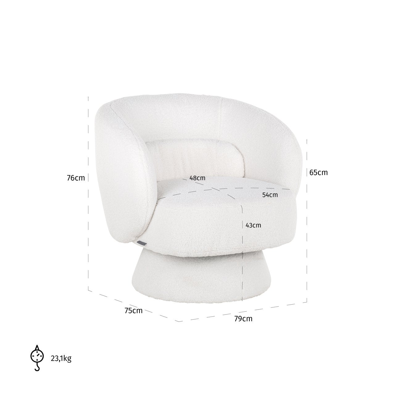 Lounge chair Senna white furry swivel
