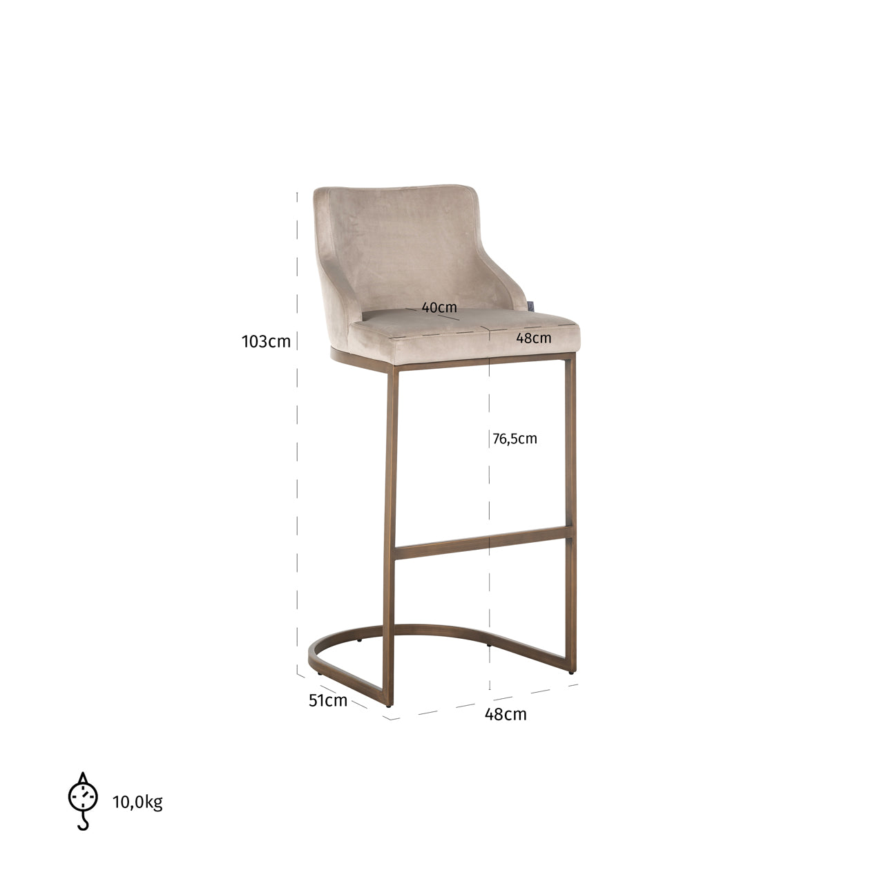 Bar stool Bolton khaki velvet brushed gold fire retardant (Set of 2)