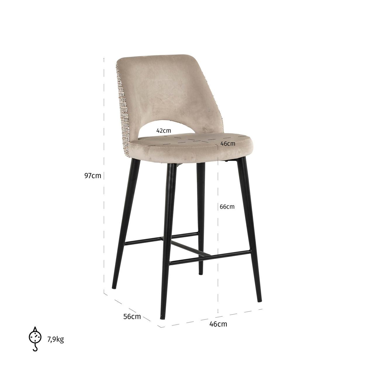 Counter stool Tabitha trendy nature fire retardant
