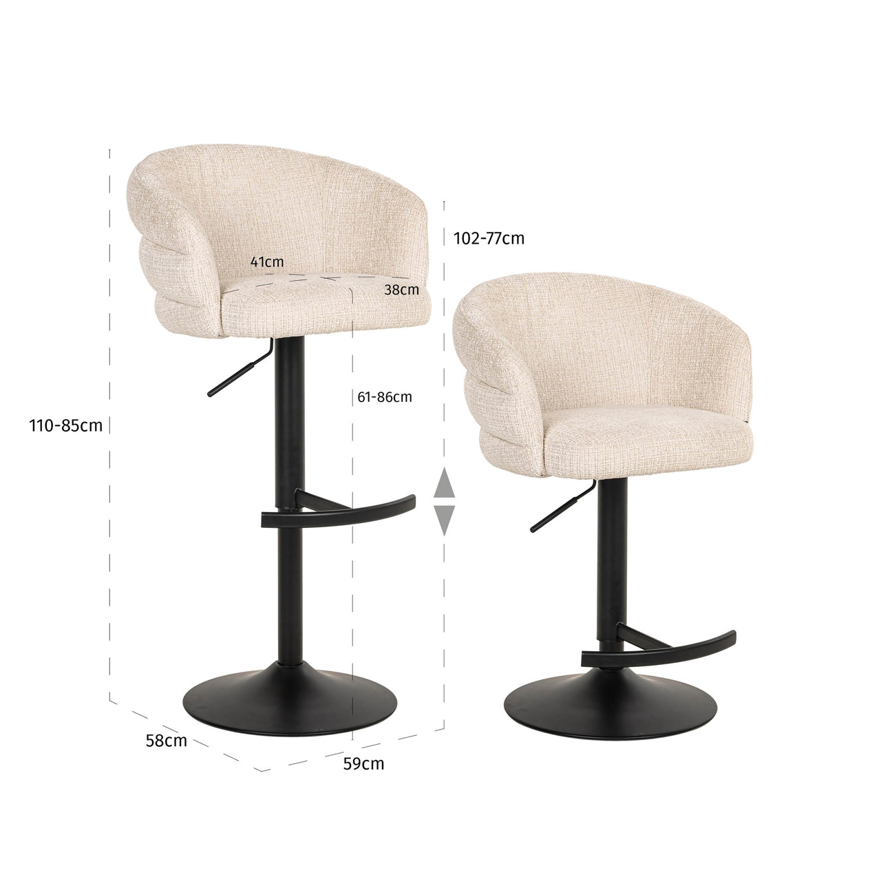 Bar stool Nikki niagara beige swivel fire retardant