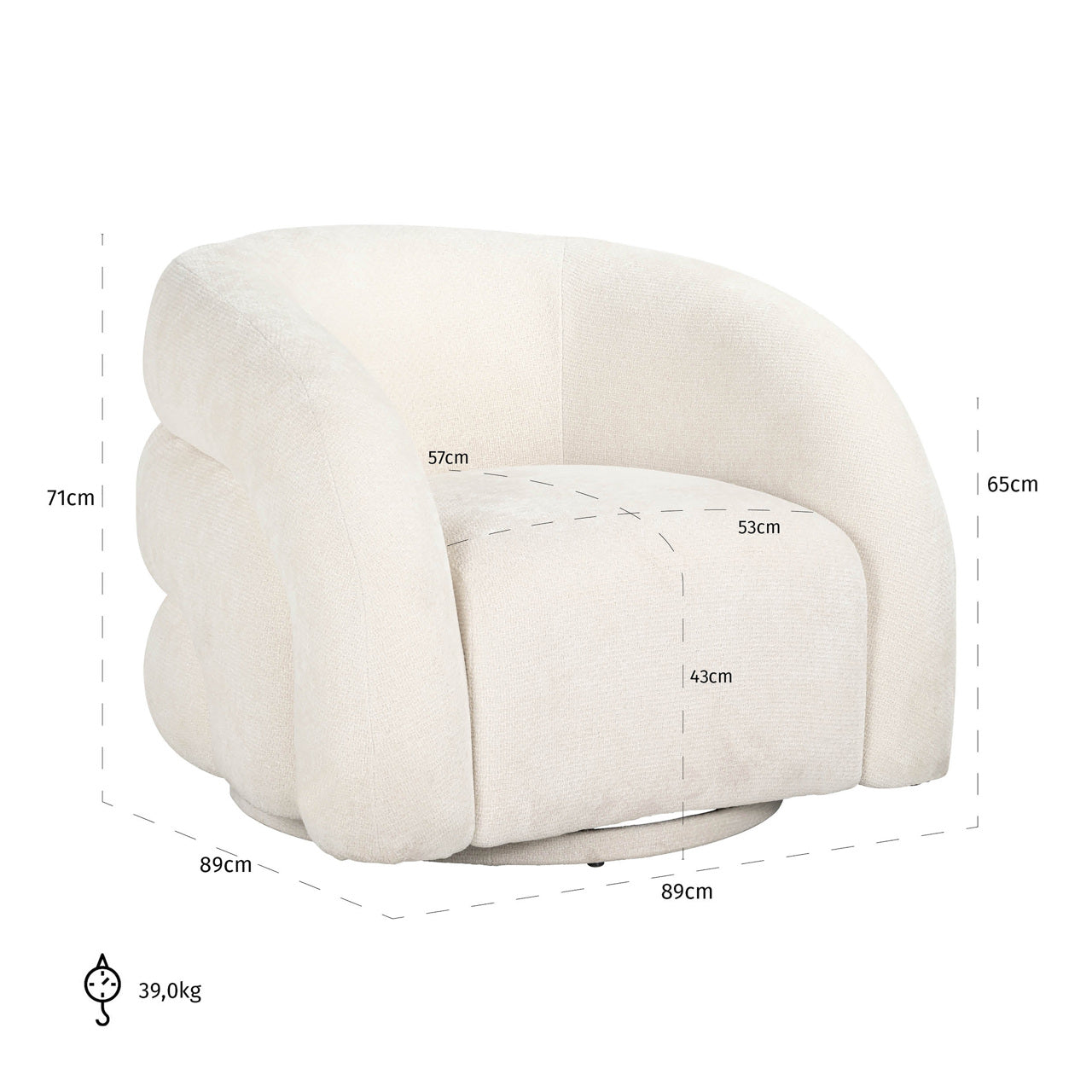 Lounge chair Arcus white unicorn swivel