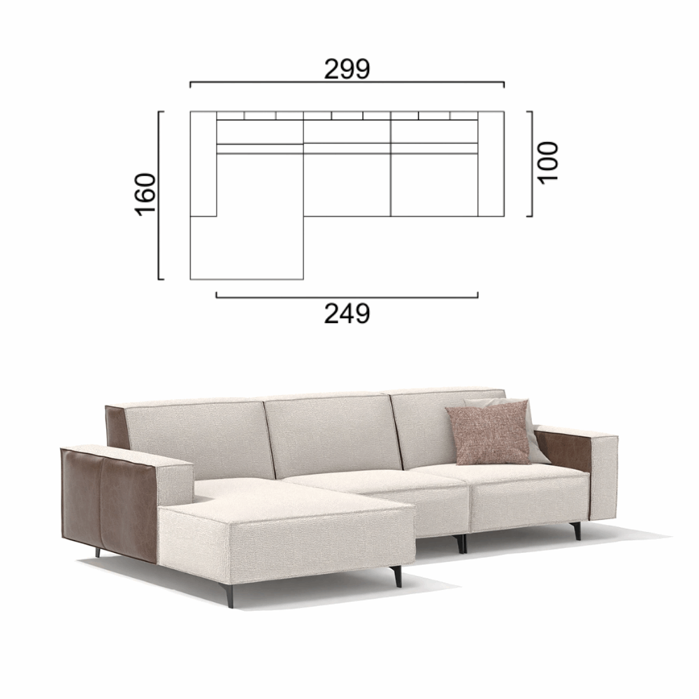 Sofa Cavalier - Light Beige 299x160x100cm - Lounge Left