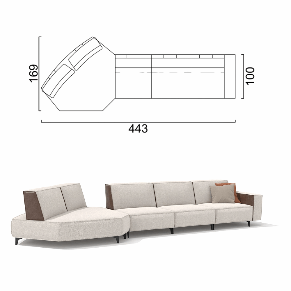 Sofa Cavalier - Light Beige 443x169x100cm