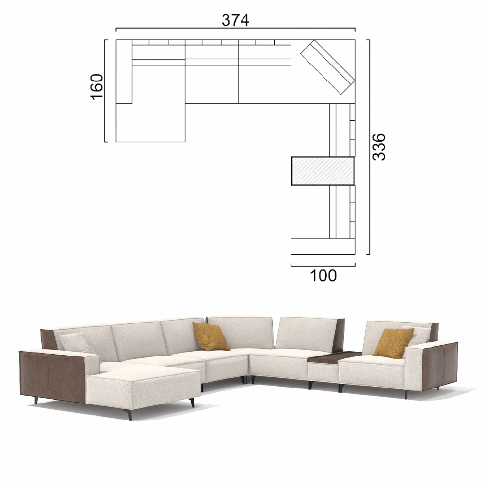 Sofa Cavalier - Light Beige 374x336x160cm