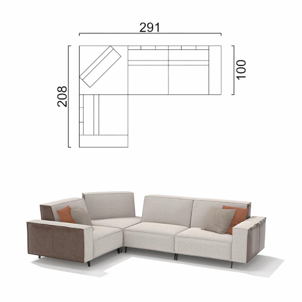 Sofa Cavalier - Light Beige 291x208x100cm - Lounge Right