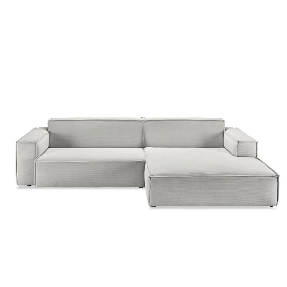 Sofa Midtown - Silver lounge sofa with right-facing longchair, designed for comfort and elegance in contemporary living rooms.