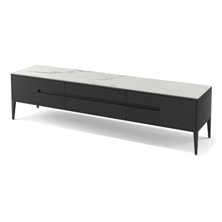 TV Unit Riga – Black Oak Veneer/White Ceramic