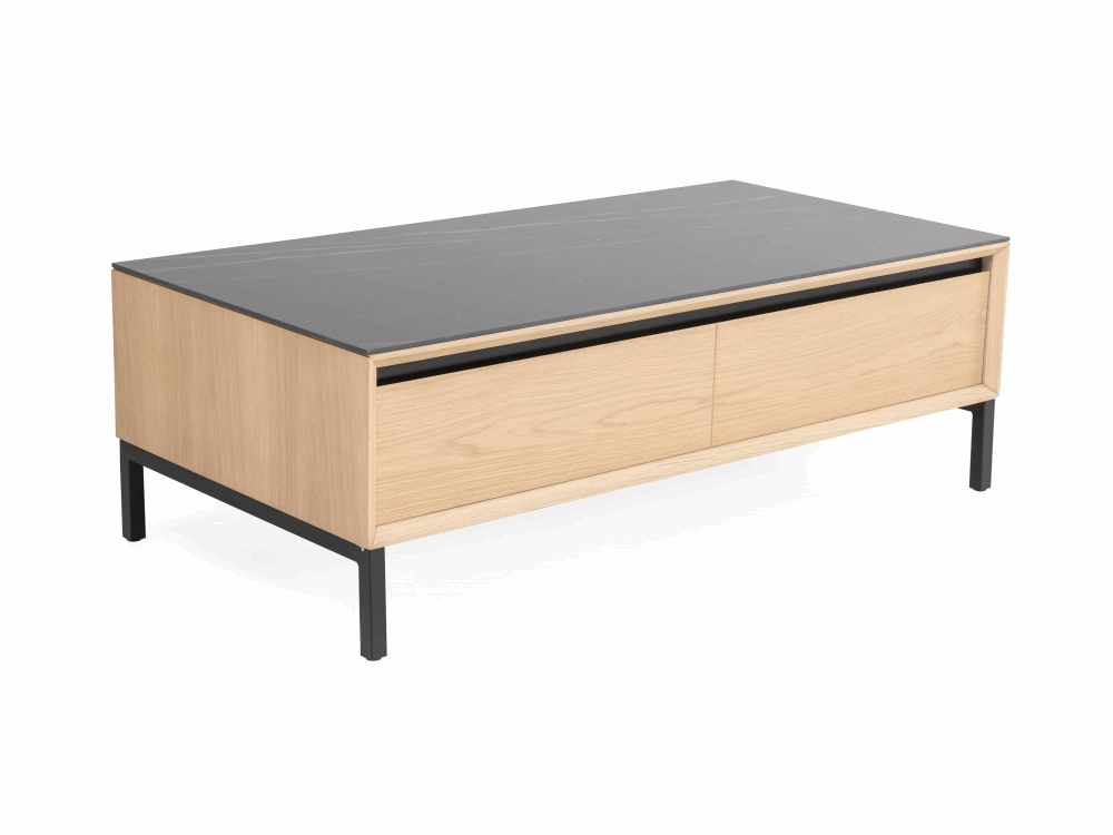 TV Unit Lima – White Washed Oak/Black Ceramic