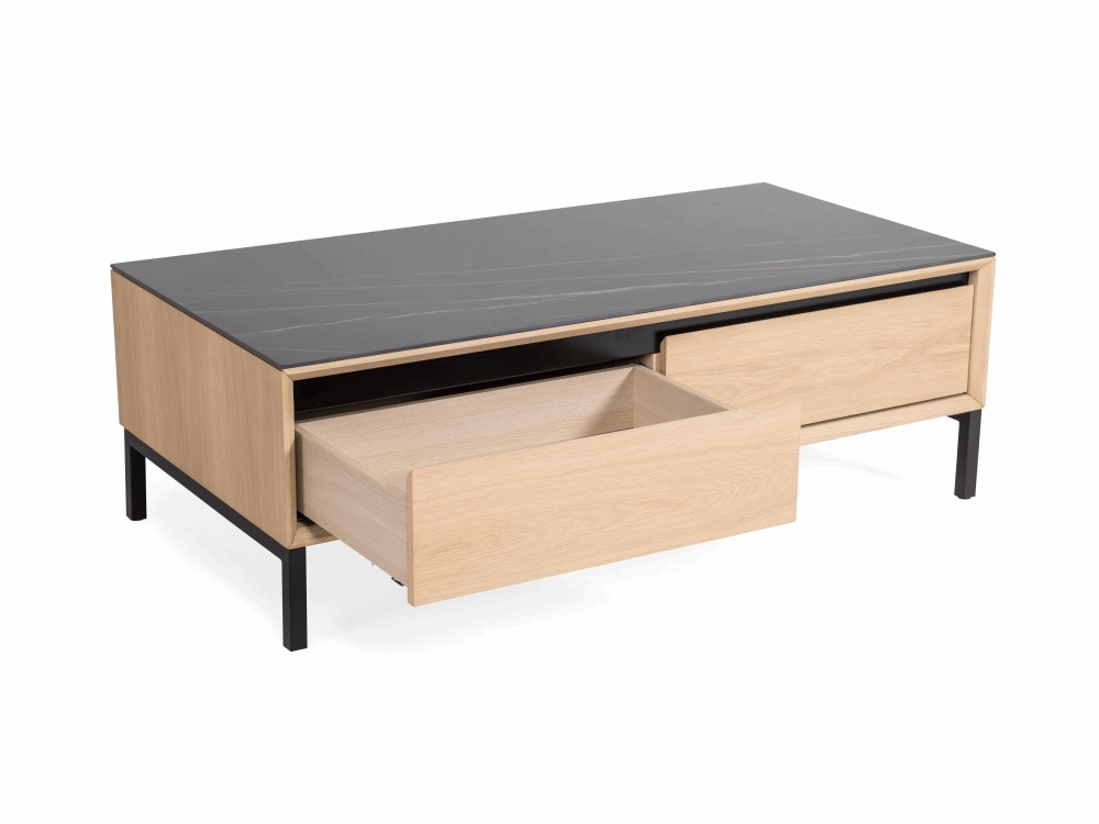 TV Unit Lima – White Washed Oak/Black Ceramic