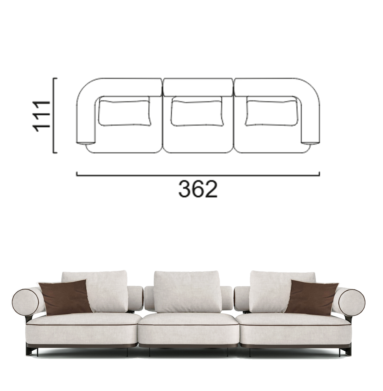 Sofa Kyoto - Light Gray/Beige 362x111cm