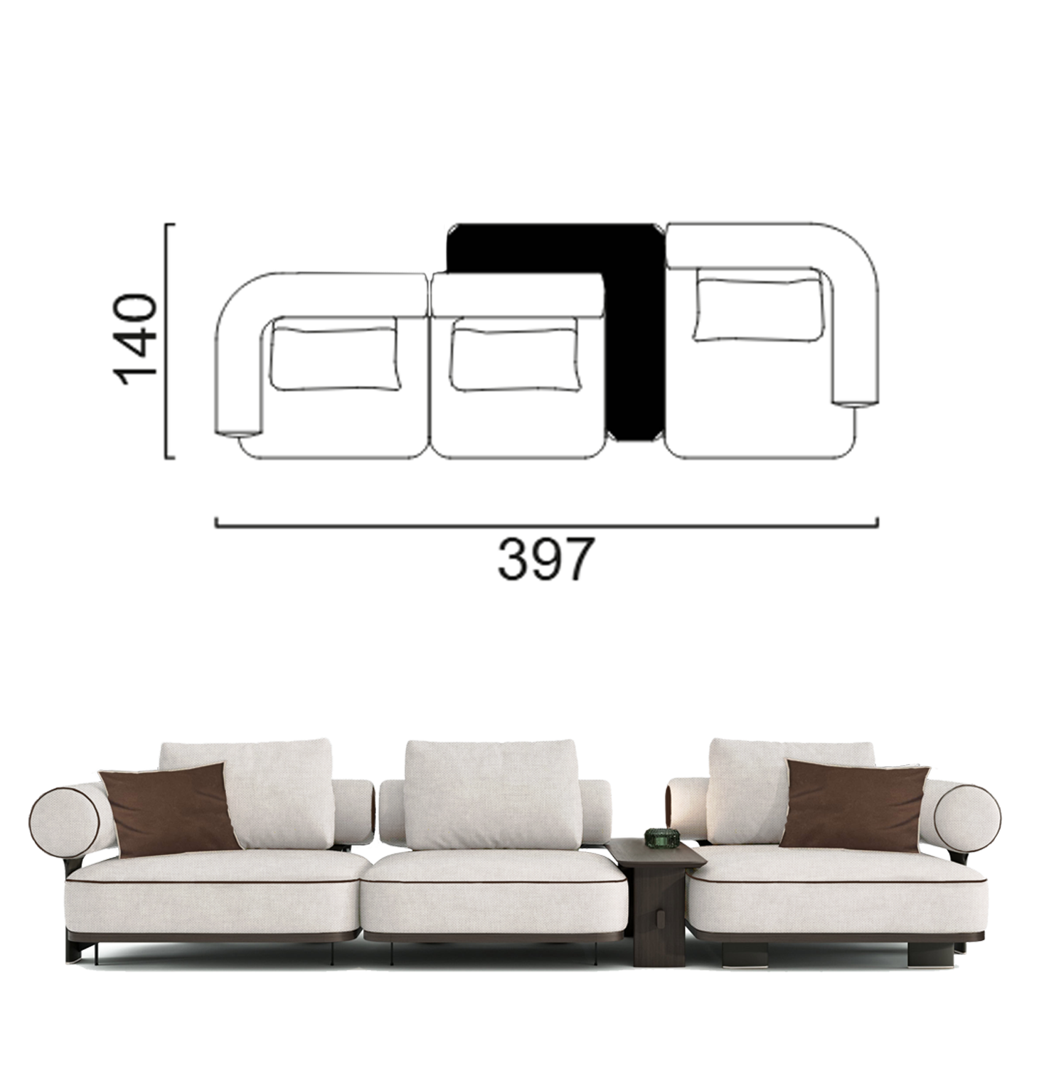 Sofa Kyoto - Light Gray/Beige 397x141cm