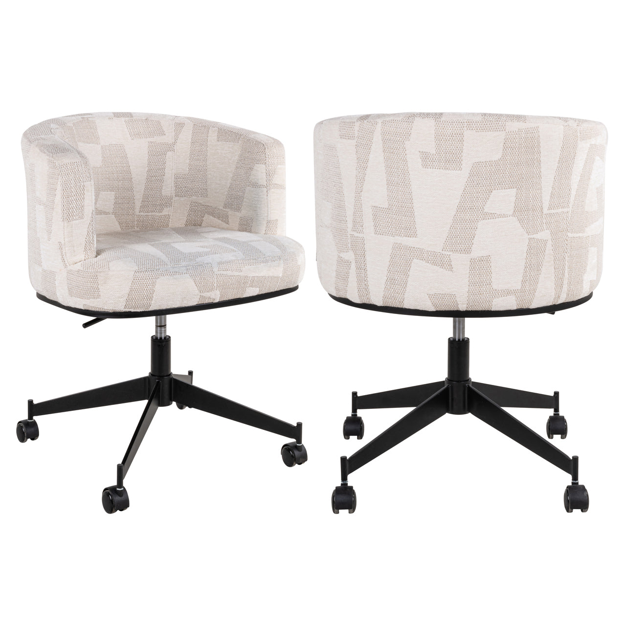 Dining chair Rochenne beige graffic swivel on wheels