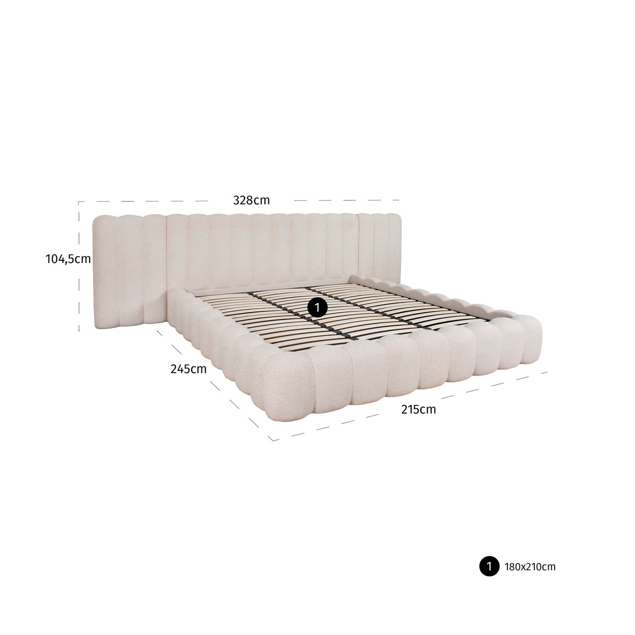 Bed Cupidon cream fancy 180x210 (mattress size (excl.)) with storage