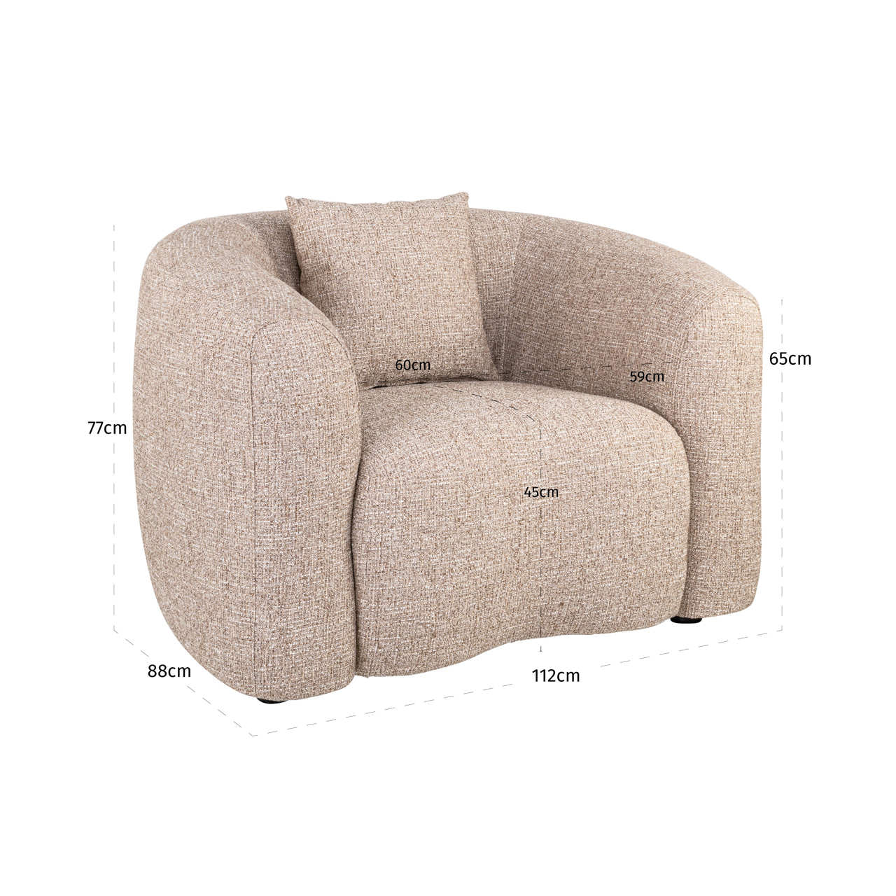 Lounge chair Luxandra sand tweed fire retardant