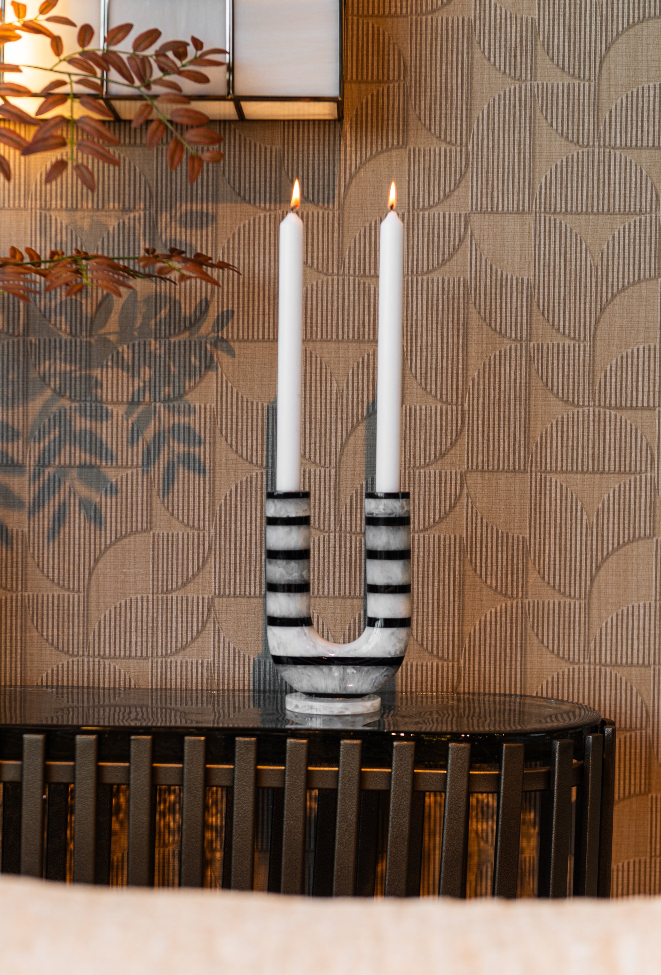 Candle holder River black/white