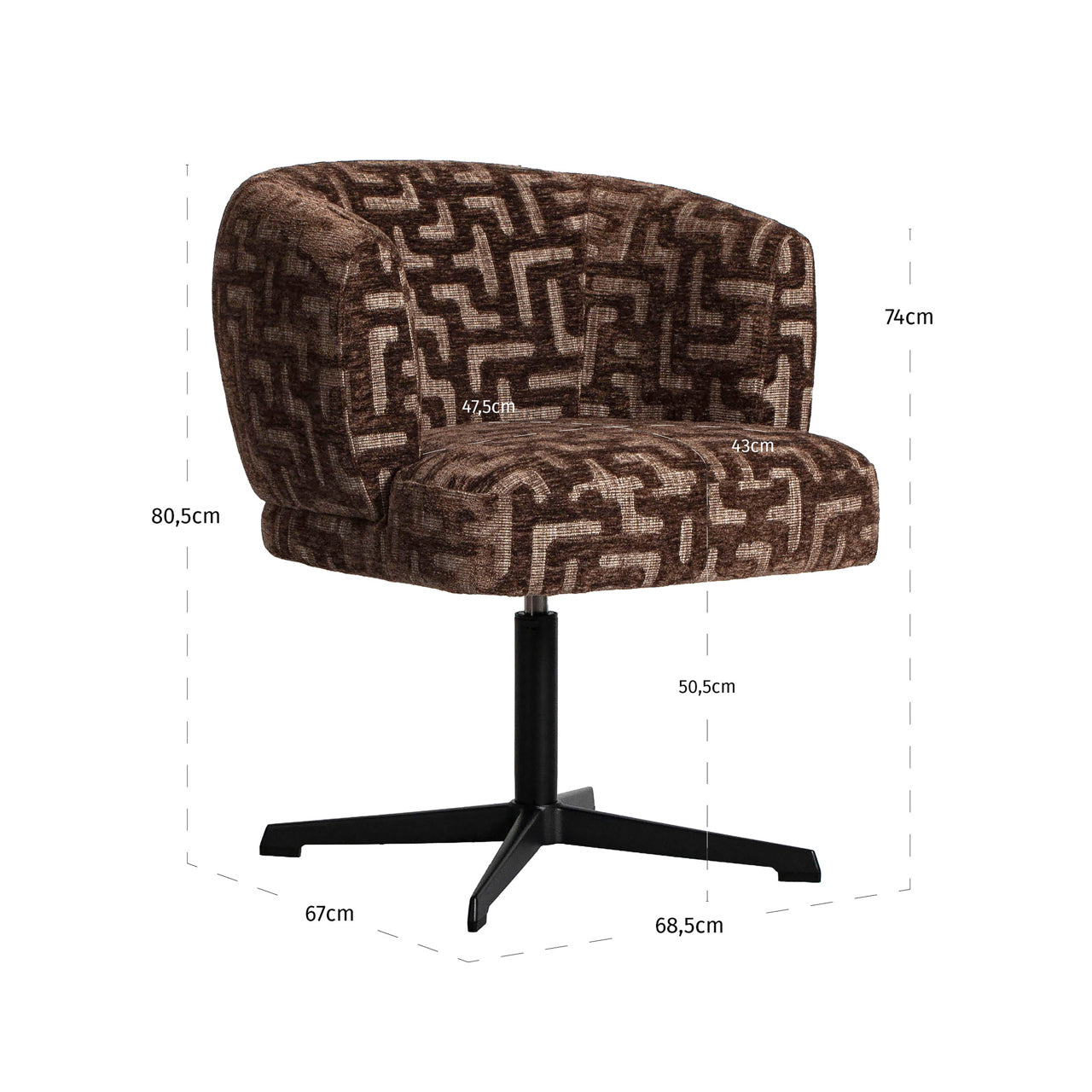 Dining chair Dinan brown labyrinth fire retardant - swivel
