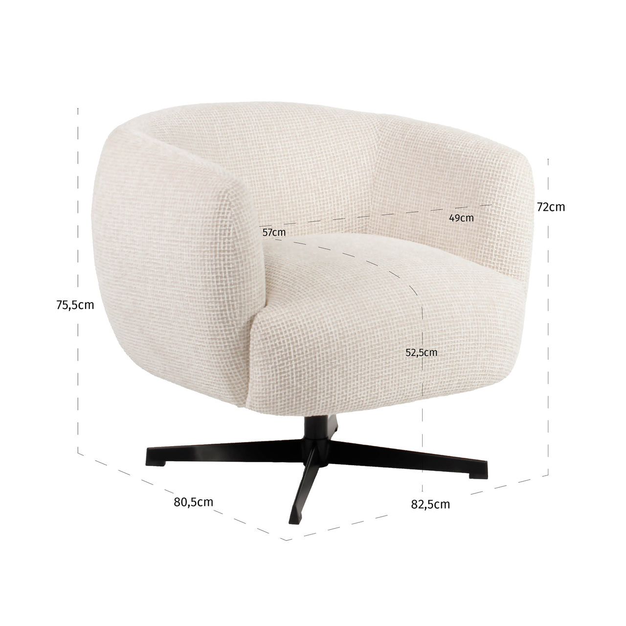 Lounge chair Estelle beige blockweave swivel