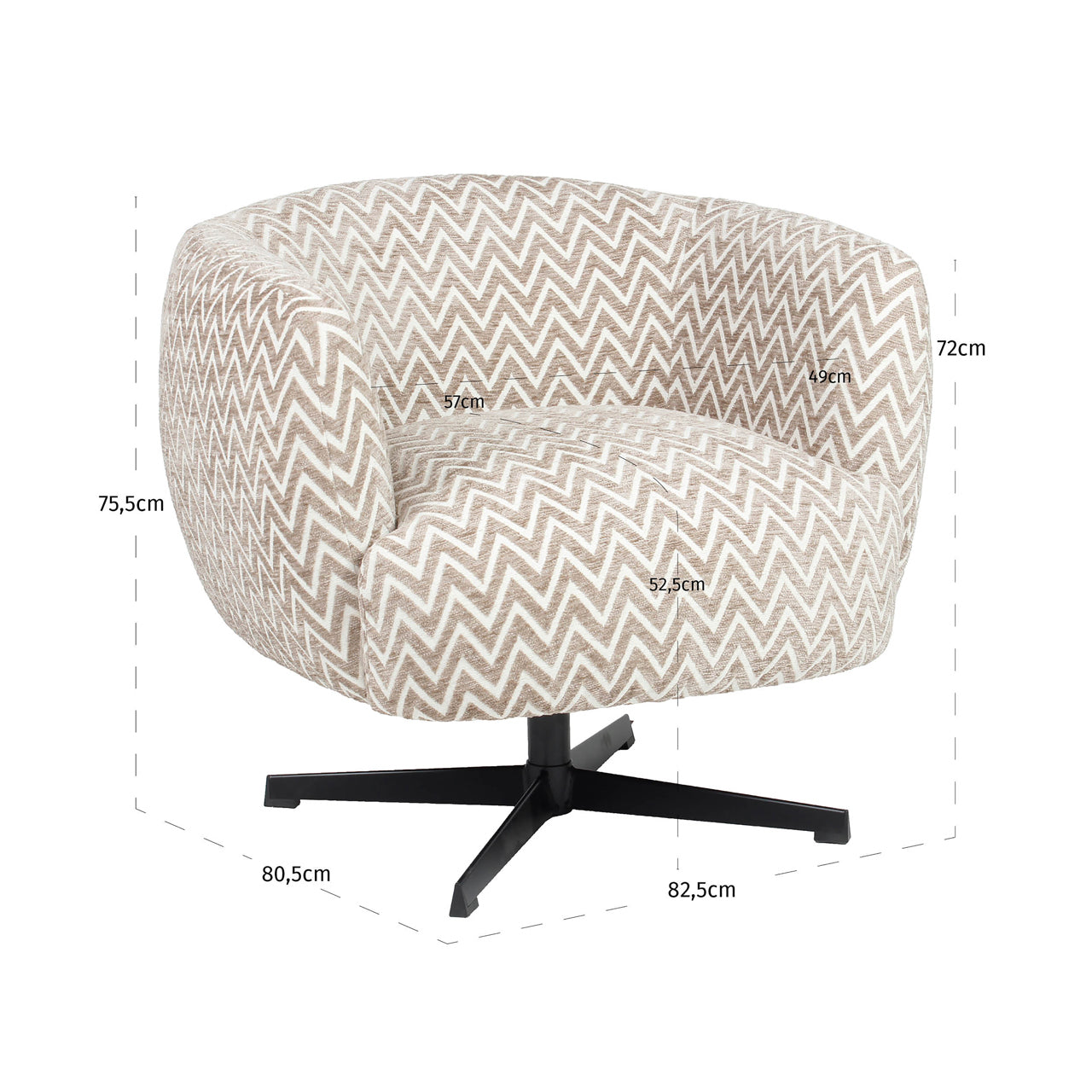Lounge chair Estelle sand chevron swivel