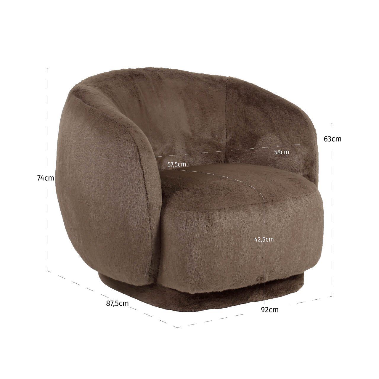 Lounge chair Negreslo brown fluffy swivel