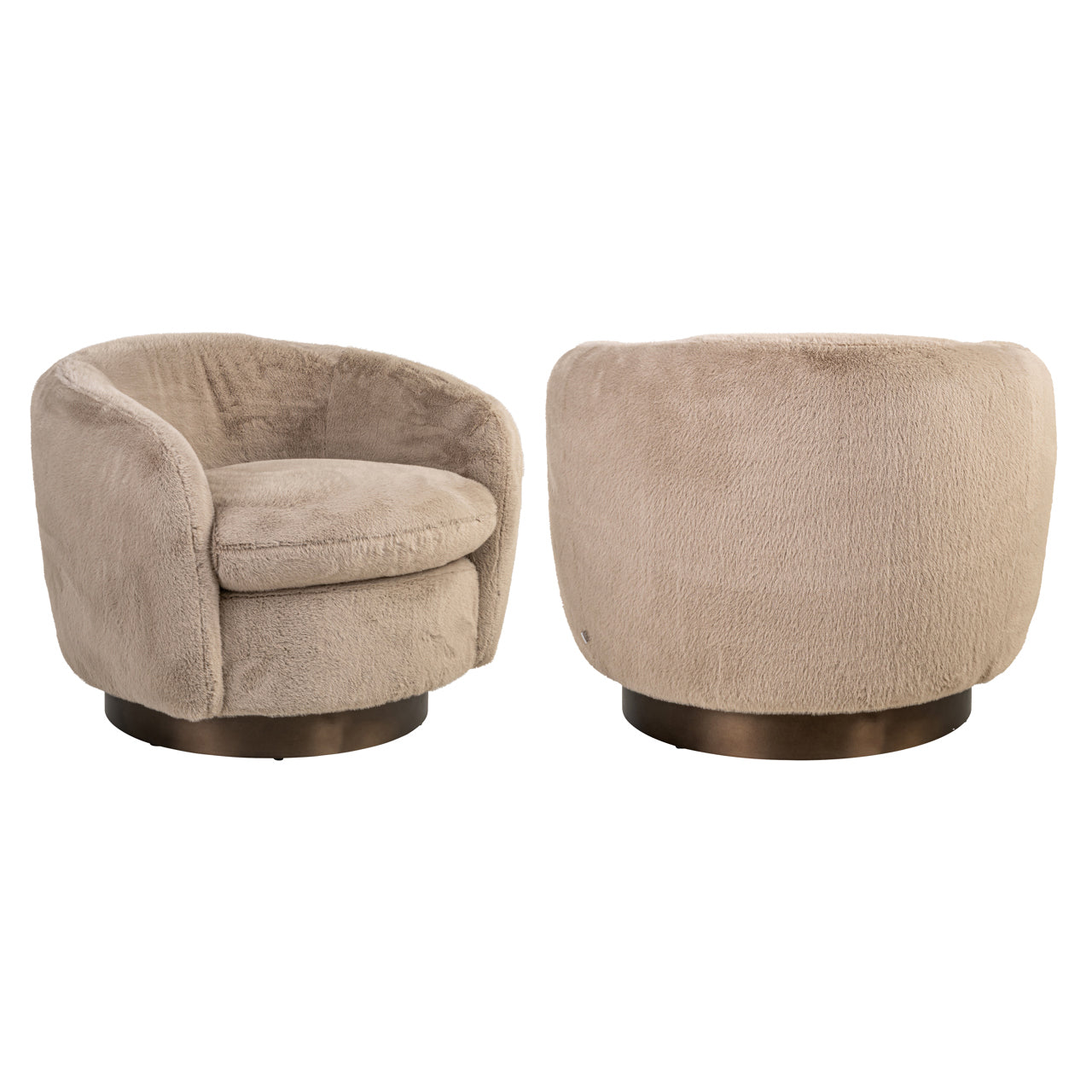 Lounge chair Colmar khaki fluffy swivel