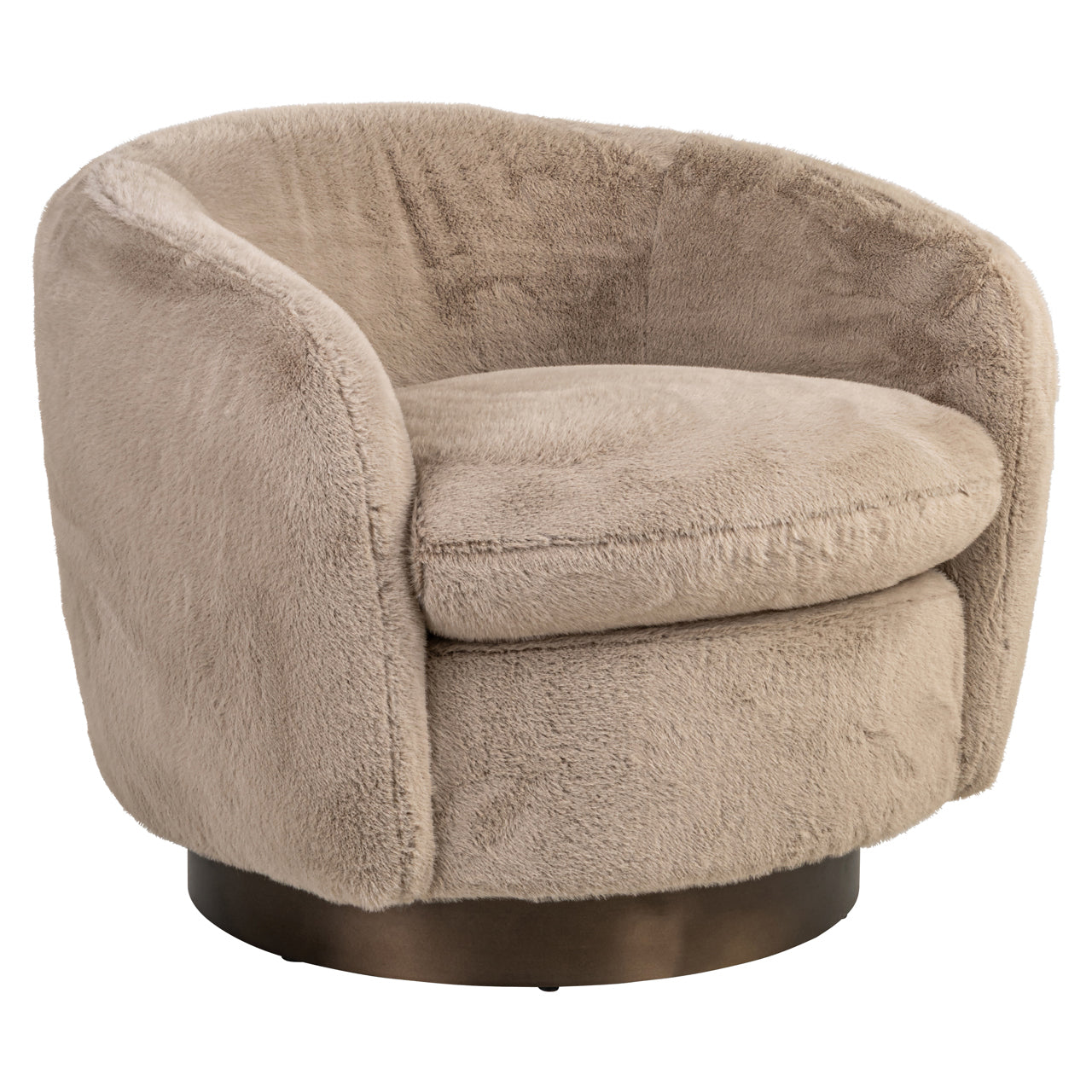 Lounge chair Colmar khaki fluffy swivel