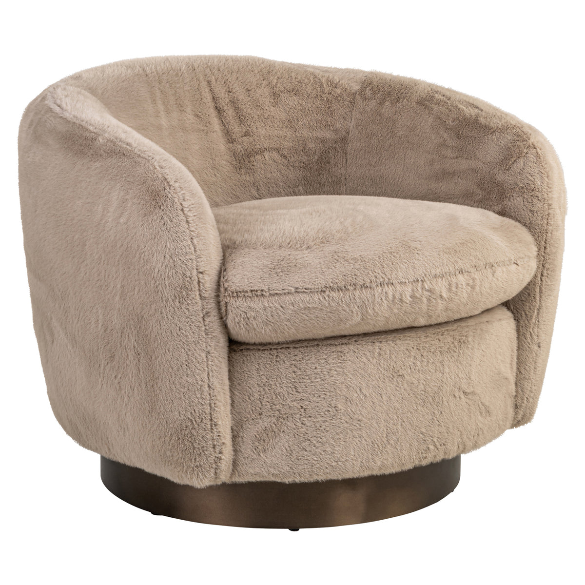 Lounge chair Colmar khaki fluffy swivel