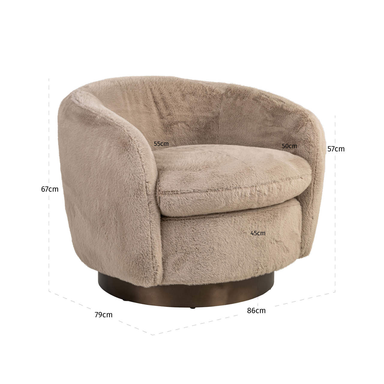 Lounge chair Colmar khaki fluffy swivel