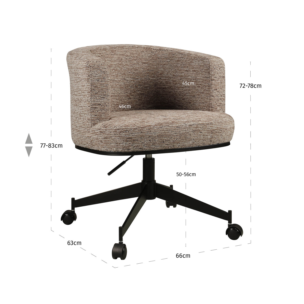 Dining chair Rochenne mocca linear swivel on wheels