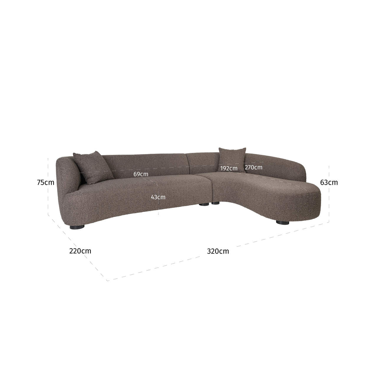 Sofa Pandora brown chunky lounge right
