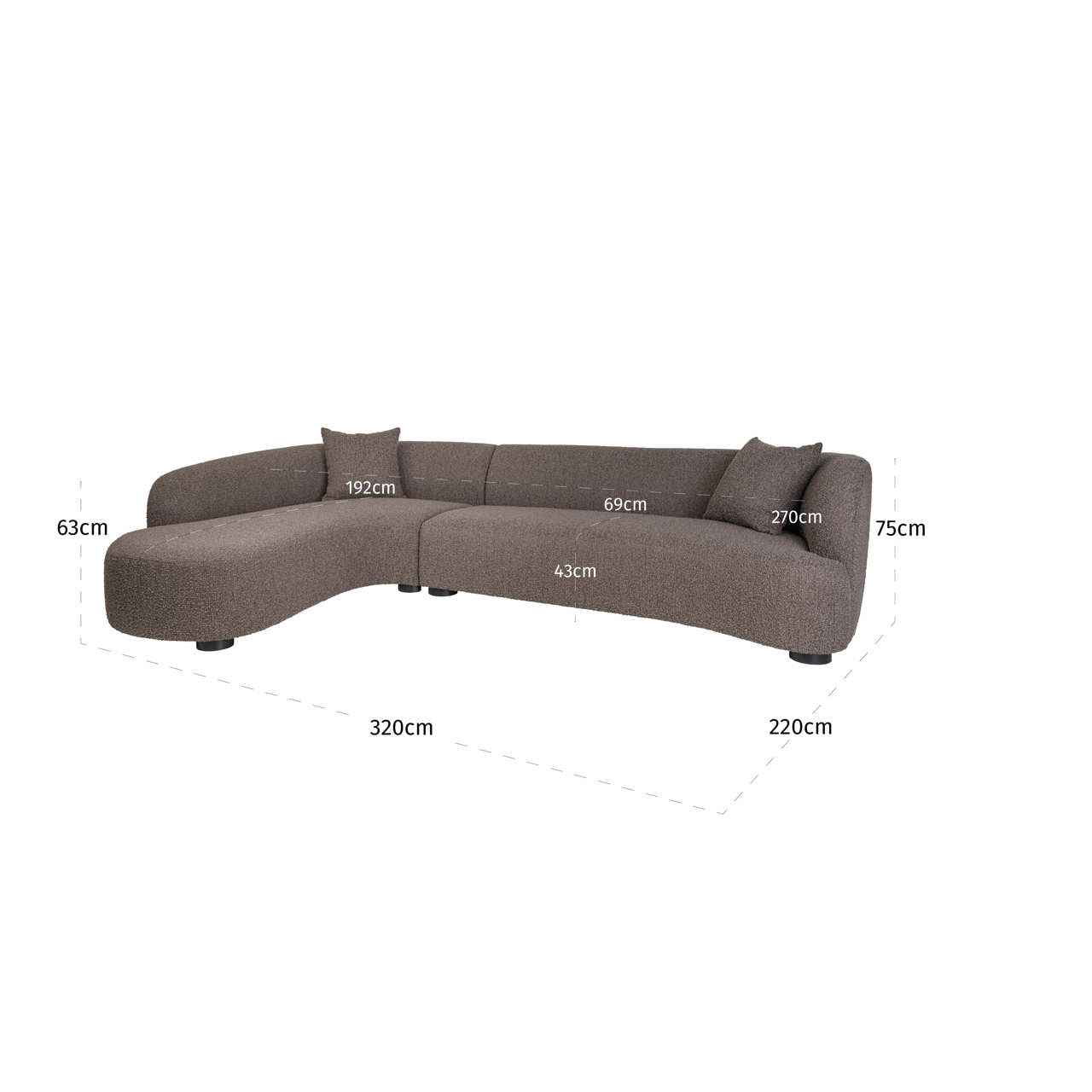 Sofa Pandora brown chunky lounge left
