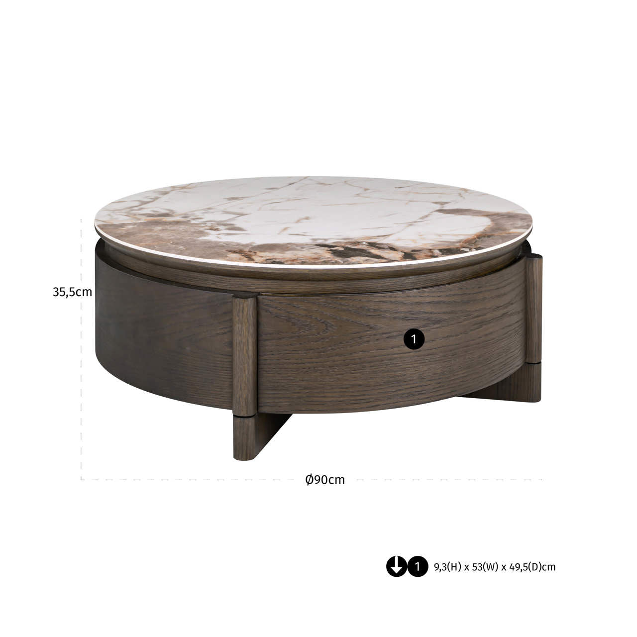 Coffee table Langford brown 90Ø 1-drawer