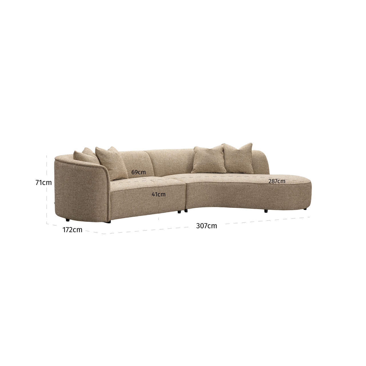 Sofa Romero sand tweed ottoman right fire retardant