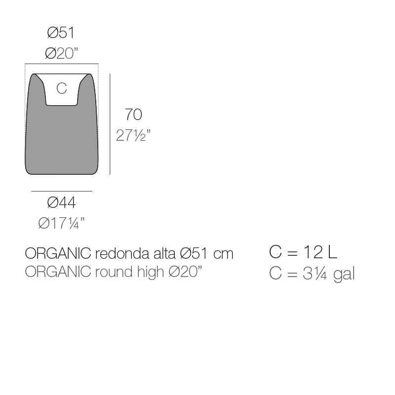 Organic High Round Planter Ø51X69
