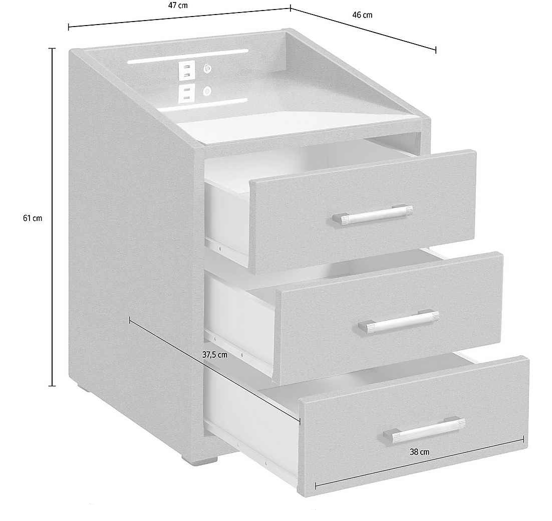 Nightstand Bexter - Black - with USB and LED 60×42×40 cm