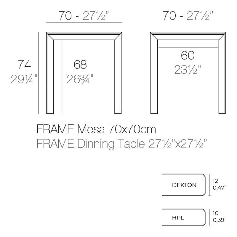 Frame Aluminium Table  70X70X74