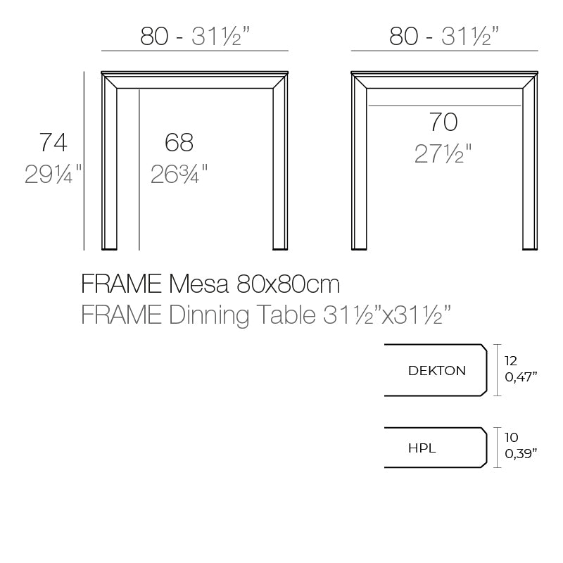 Frame Aluminium Table 80X80X74