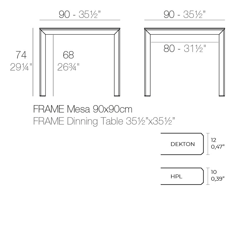 Frame Aluminium Table 90X90X74