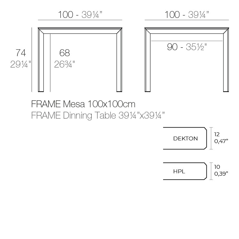 Frame Aluminium Table 100X100X74