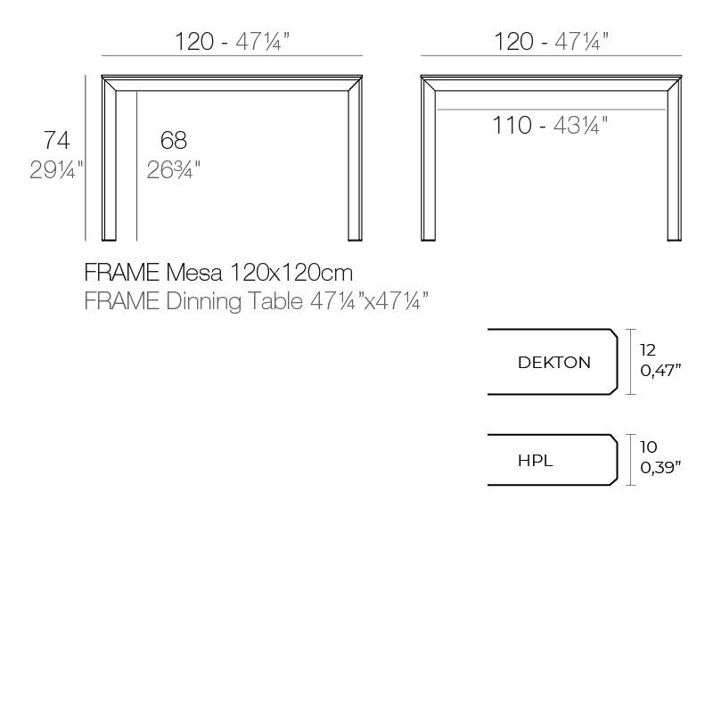 Frame Aluminium Table 120X120X74