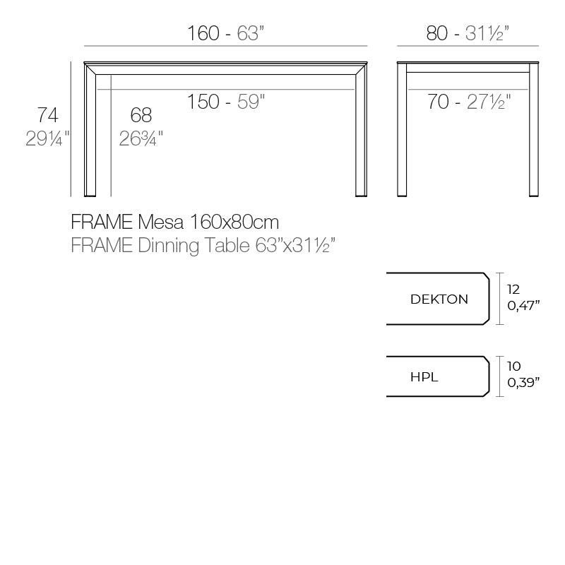 Frame Aluminium Table 160X80X74