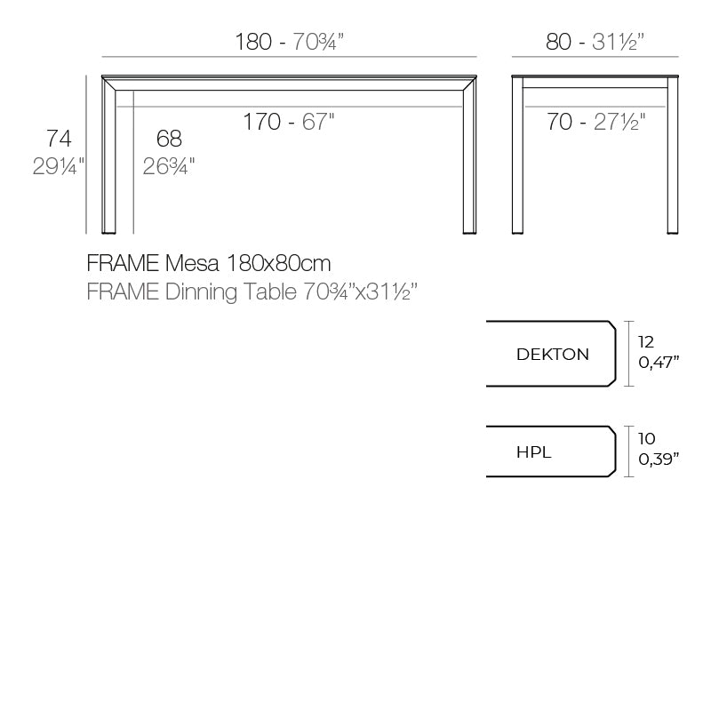 Frame Aluminium Table 180X80X74