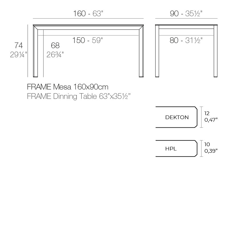 Frame Aluminium Table 160X90X74