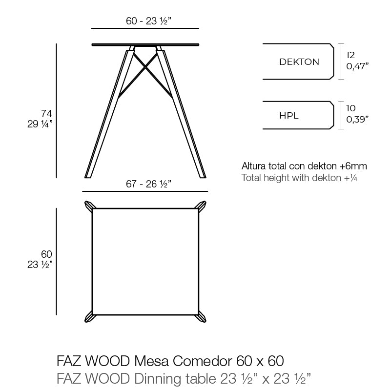 Faz - Wood dining table 60x60x74 Cm