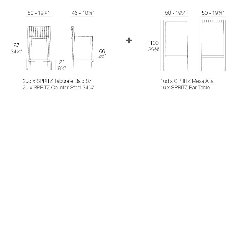 Spritz Set Of 2 Bar Stool+1 Bar Table H:87Cm