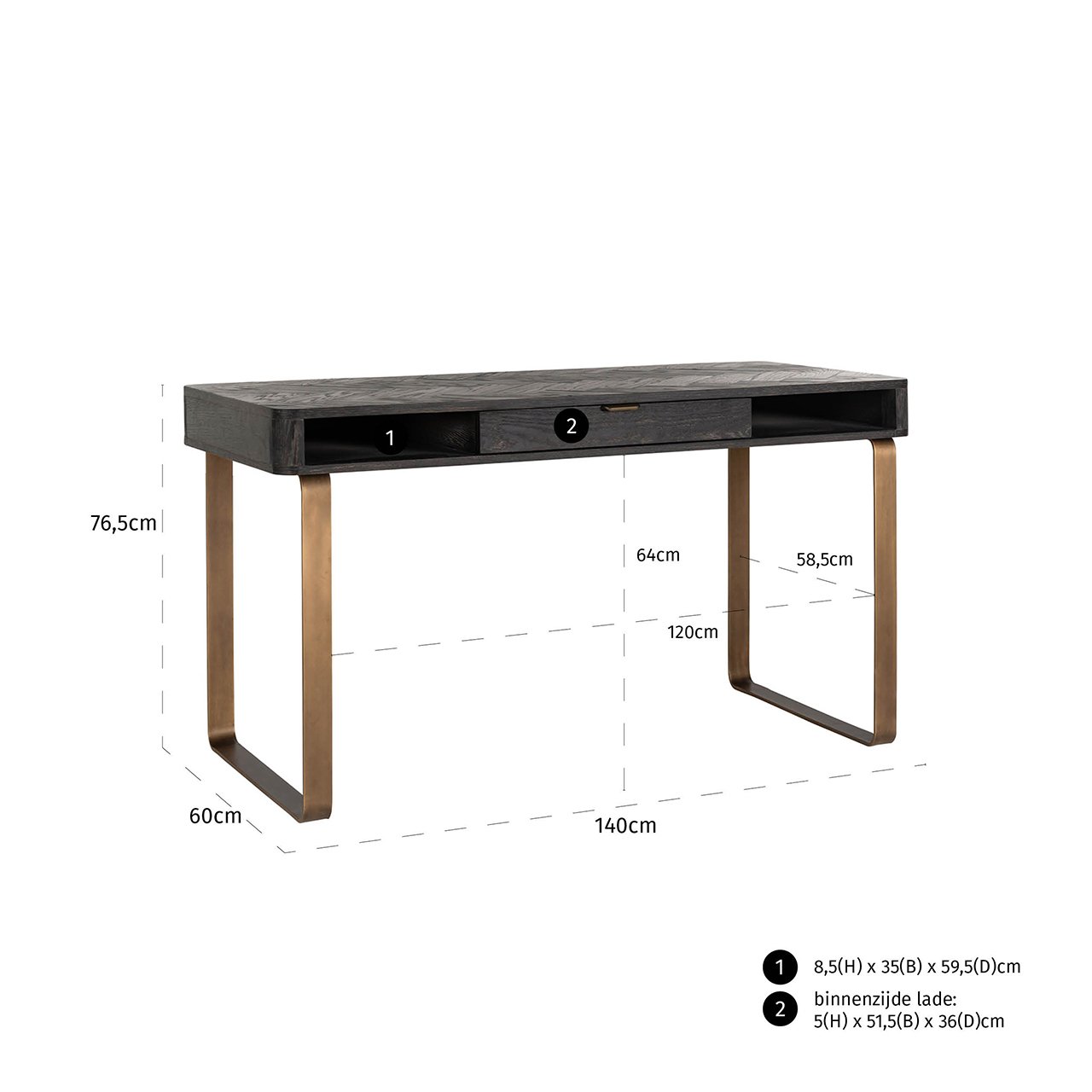 Desk Blackbone Brass black rustic